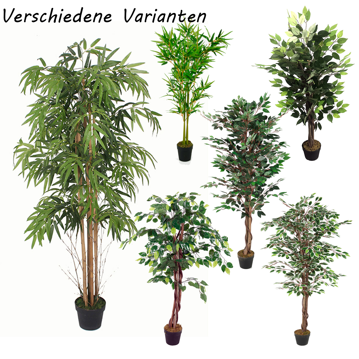 XL Kunstpflanze Kunstbaum 378 - 1095 Blatt Bambus Ficus Holzstamm  Zimmerpflanze | eBay.de