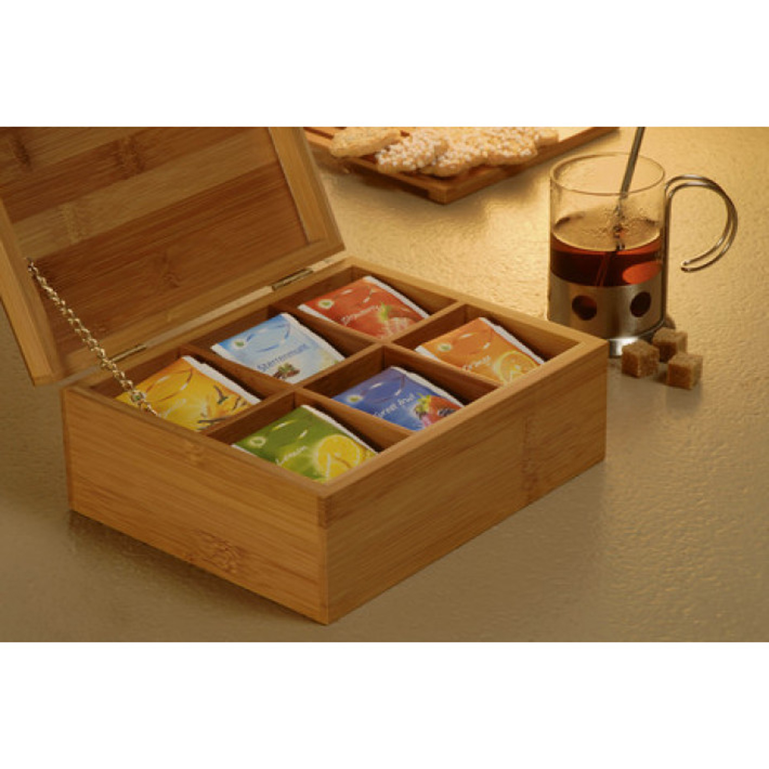 Bambus Teebox Holz Vorratsbox Tee Box Aufbewahrungsbox Teekiste 6 Fchern |  eBay.de