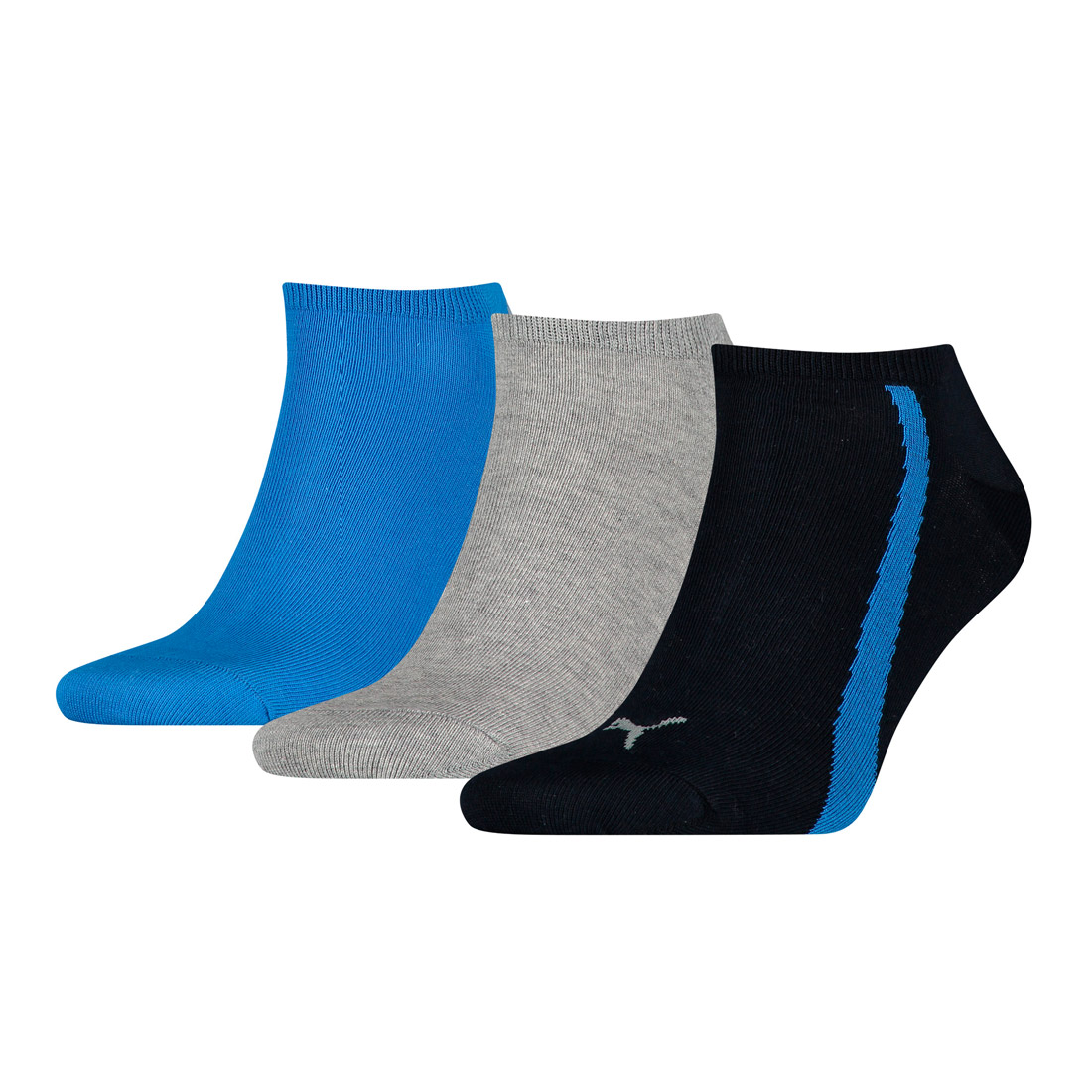 3 Paar Puma Lifestyle Sneaker Socken Gr. 35 – 46 Unisex Kurzsocke Füßlinge 523 – navy/grey/strong blue, 43-46