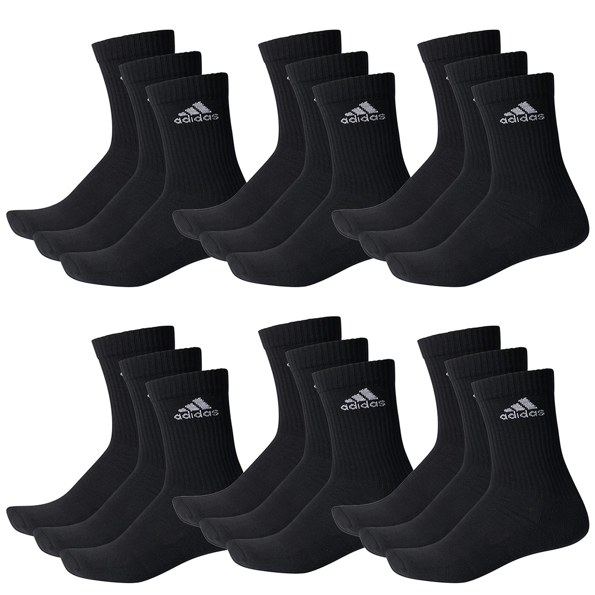 18 Paar adidas Performance CUSHIONED CREW 3p Tennissocken Sportspocken Unisex Black, 46-48