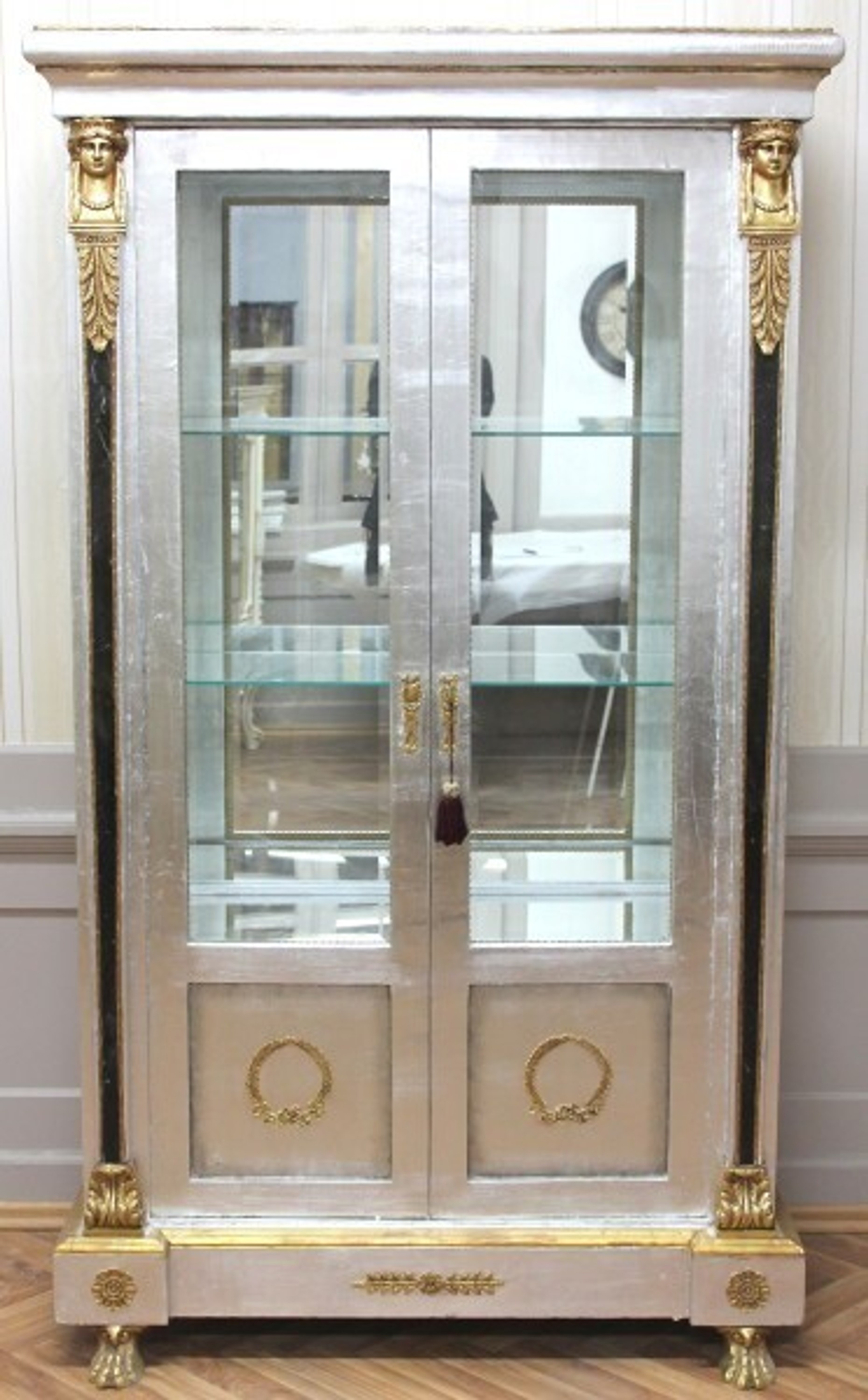20th Century Vitrina Glass Cabinet Cupboard Silver 2 Doors Rococo