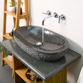 Andesit Stein-Waschbecken 70 cm MARA oval schwarz gehämmert Natur-Steinwaschbecken Aufsatzwaschbecken Gäste WC Wohnfreuden