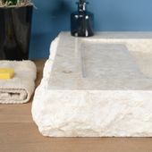 wohnfreuden Marmor - Waschbecken Kotak 70 cm creme mit Armaturenloch