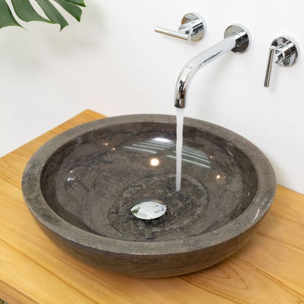 wohnfreuden Marmor Waschbecken 45 cm rund poliert schwarz