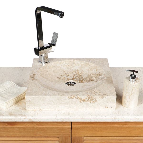 wohnfreuden Waschbecken aus Marmor creme 45 cm eckig Tumba