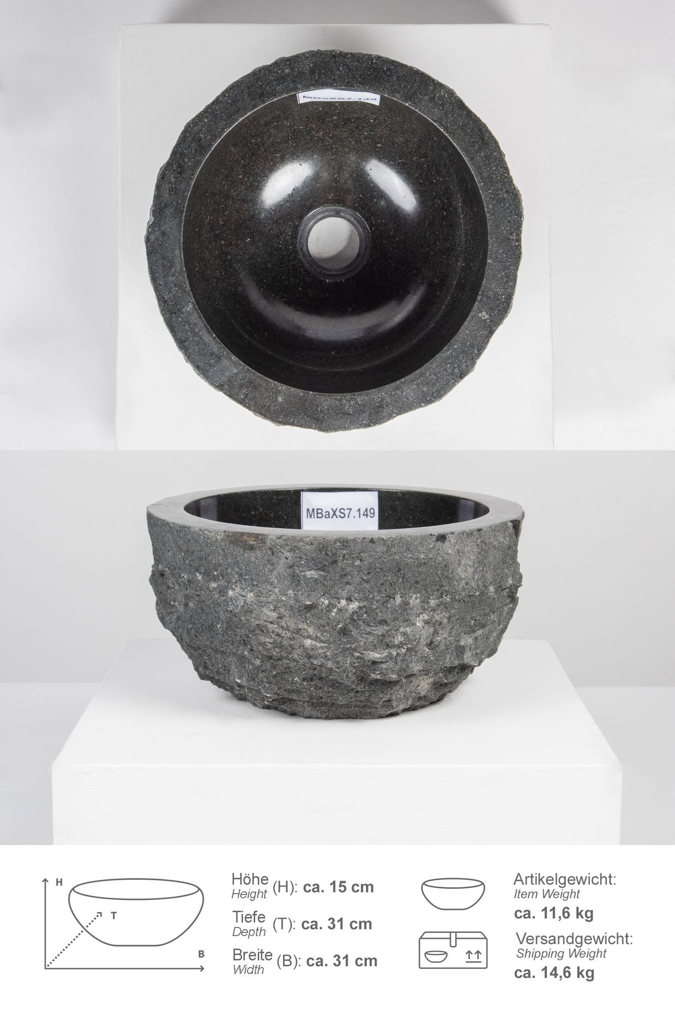 Erosi Andesit Waschbecken 30 cm anthrazit MBaXS7.149