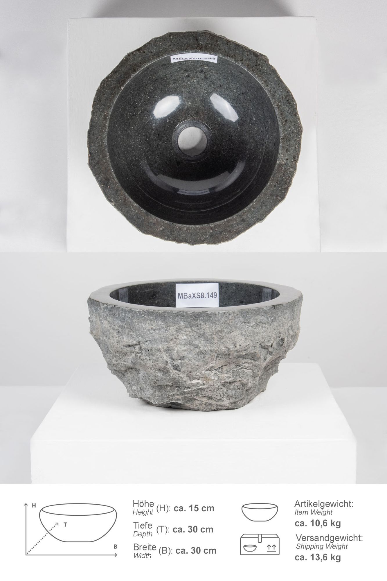 Erosi Andesit Waschbecken 30 cm anthrazit MBaXS8.149
