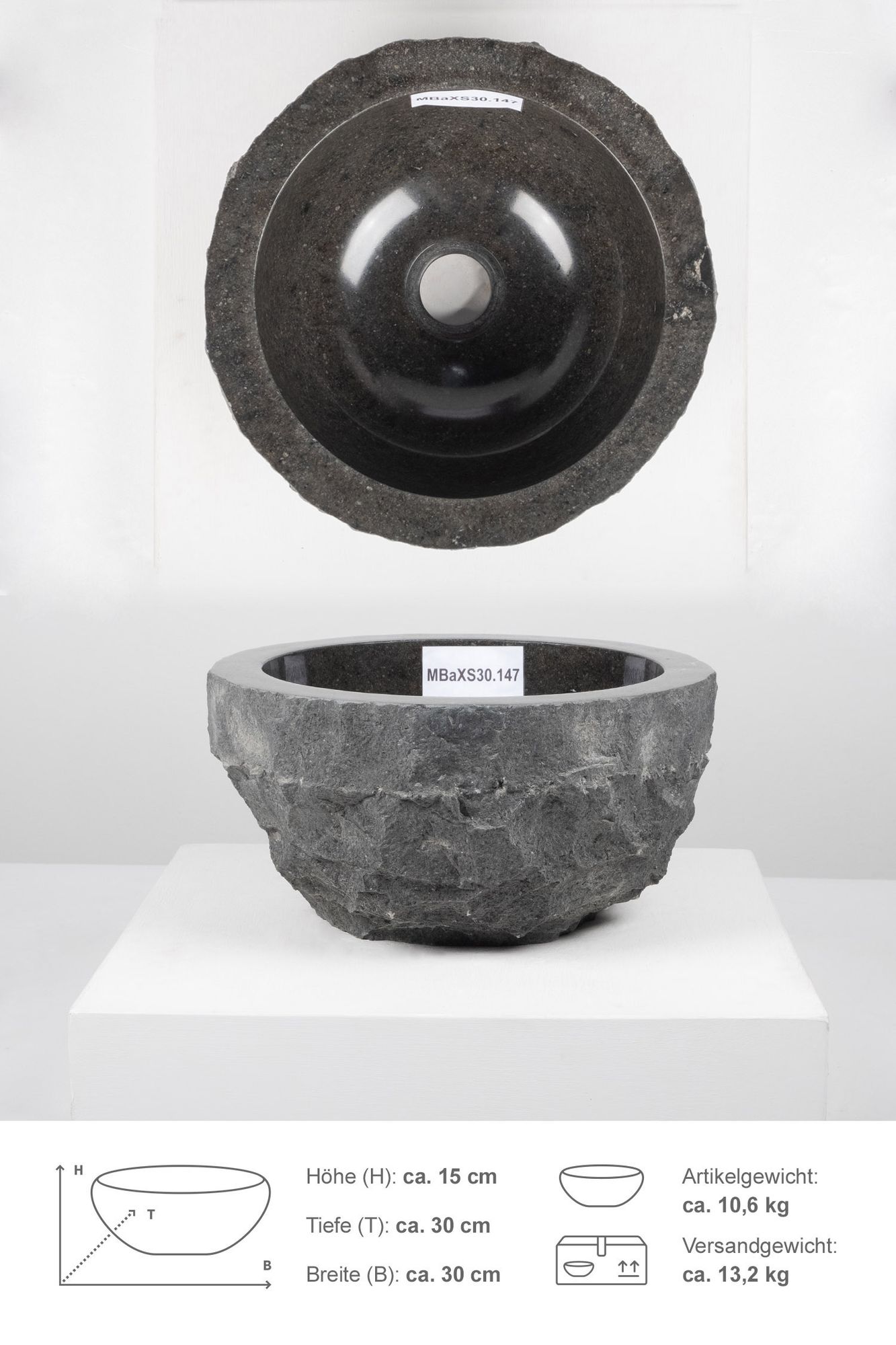 Erosi Andesit Waschbecken 30 cm anthrazit MBaXS30.147