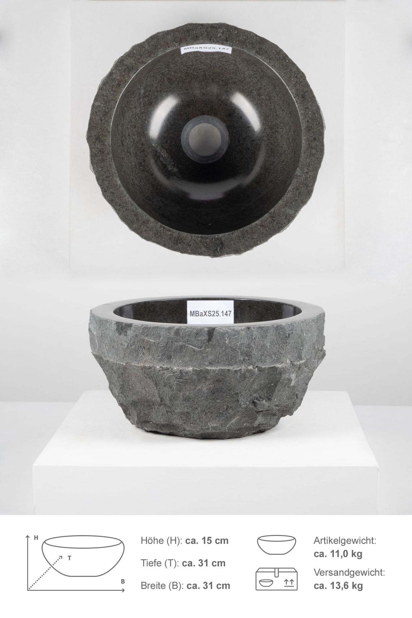 Erosi Andesit Waschbecken 30 cm anthrazit MBaXS25.147