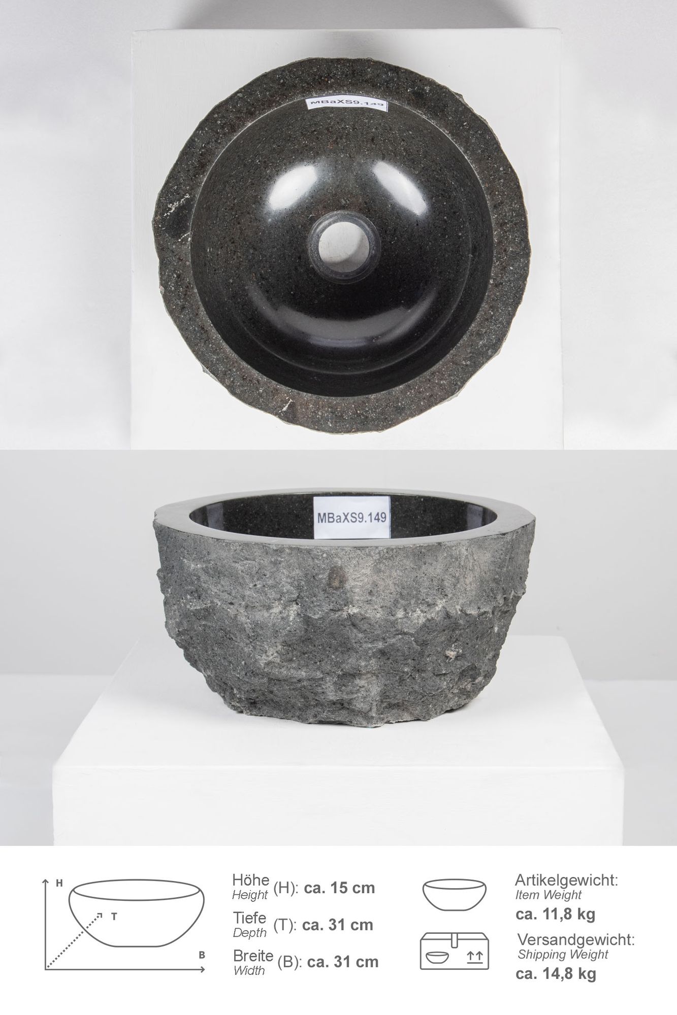 Erosi Andesit Waschbecken 30 cm anthrazit MBaXS9.149