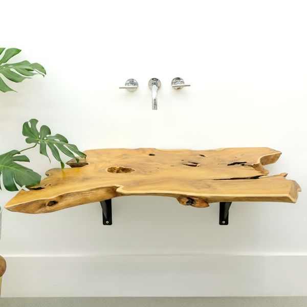 Teak Holz Waschtischplatte LYLAC Gr. L ab 100 cm braun lasiert