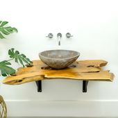 WOHNFREUDEN Teak Holz Waschtischplatte  90x50x5 cm Massiv-holz Baumstamm