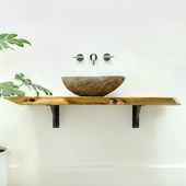 WOHNFREUDEN Teak Holz Waschtischplatte  90x50x5 cm Massiv-holz Baumstamm