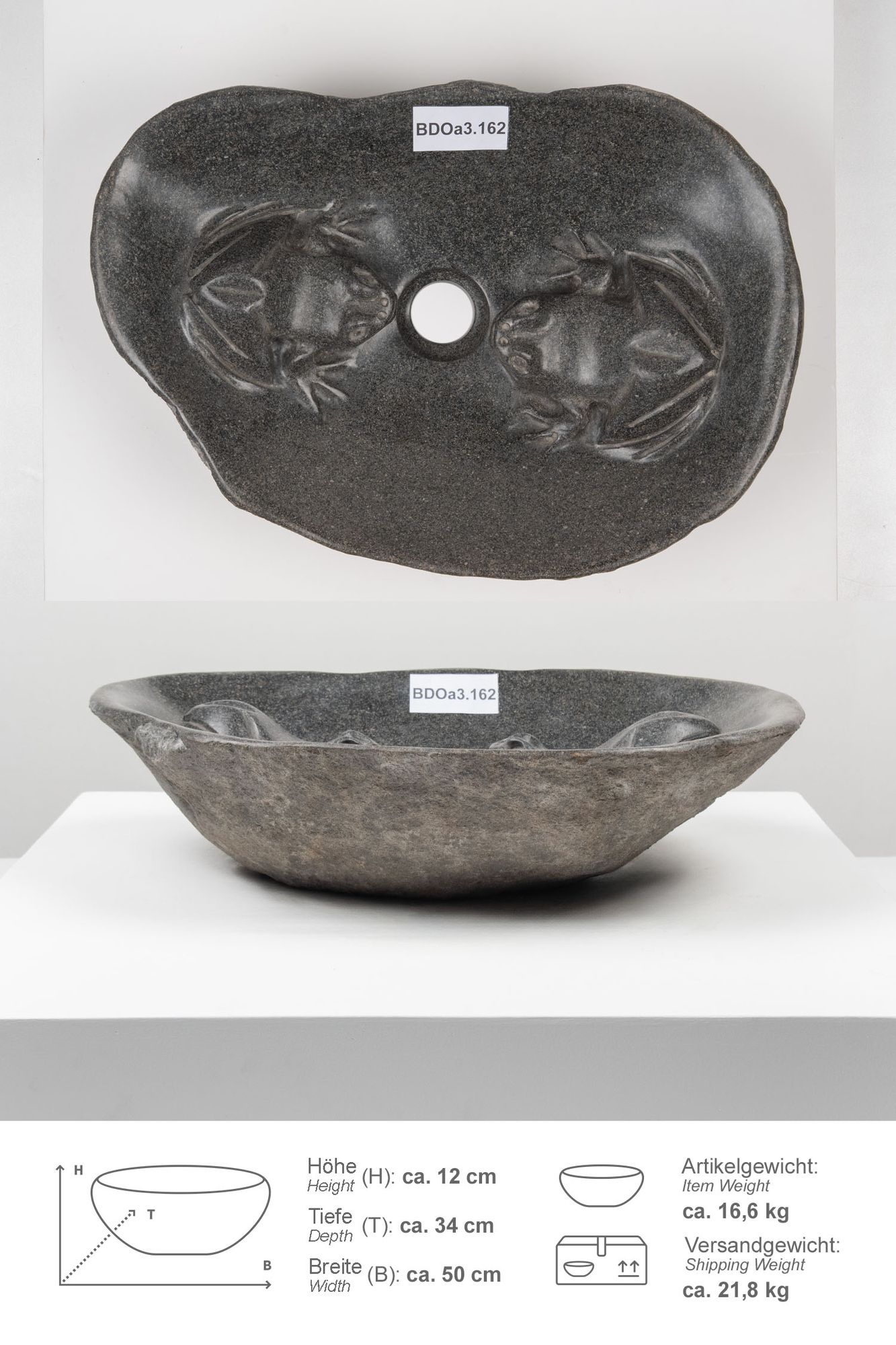 Naturstein Waschbecken 50 cm Frösche BDOa3.162