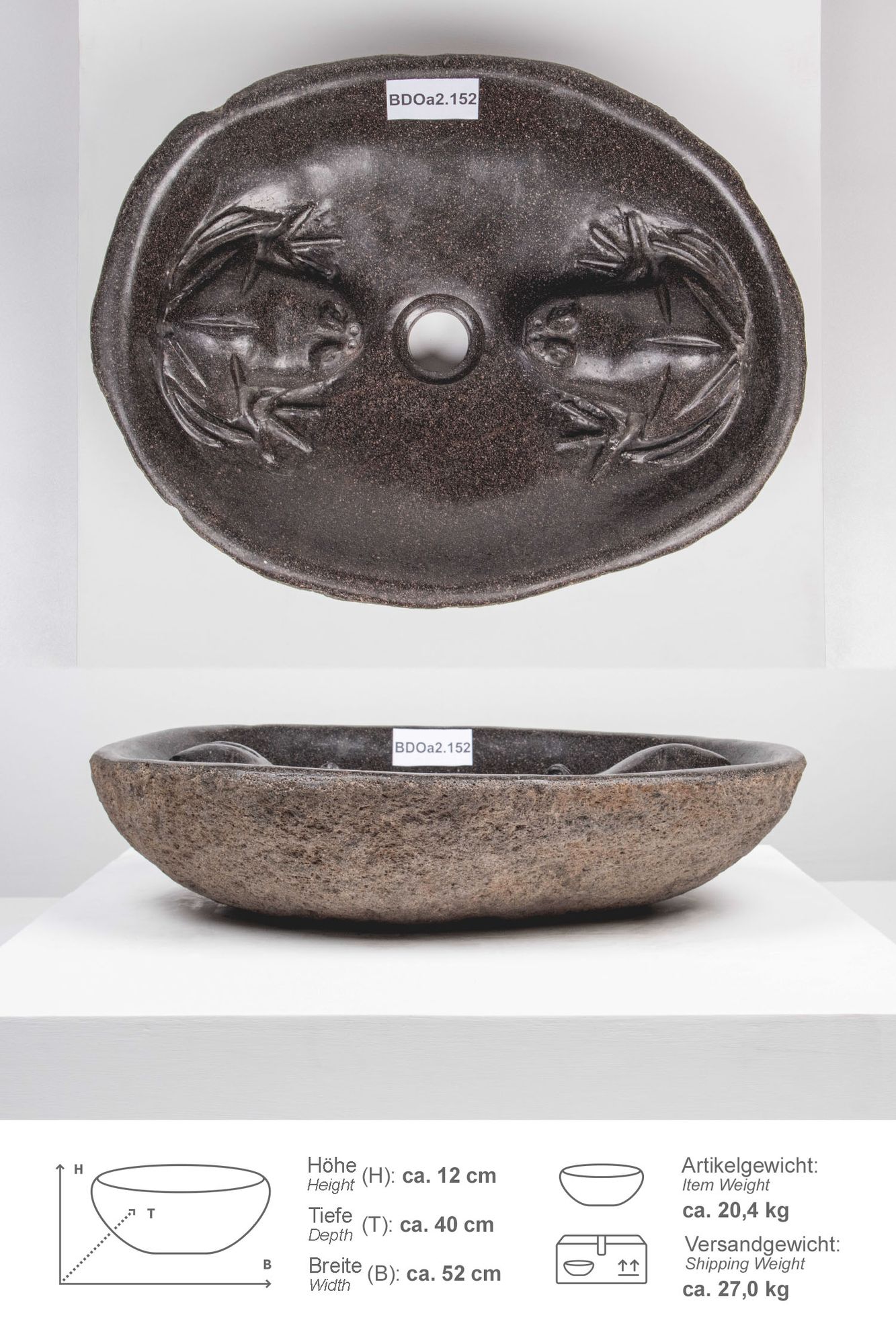 Naturstein Waschbecken 50 cm Frösche BDOa2.152