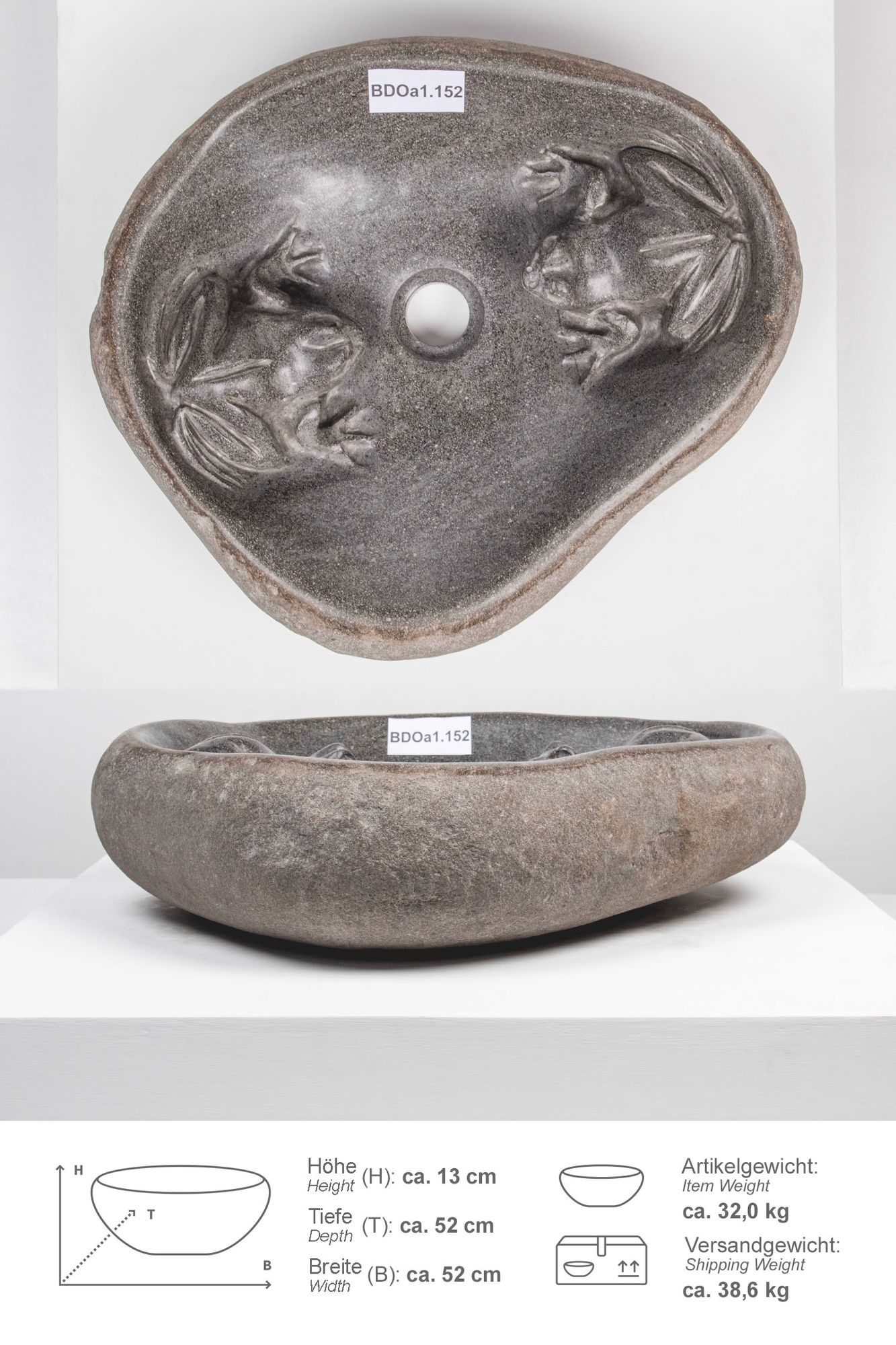 Naturstein Waschbecken 50 cm Frösche BDOa1.152
