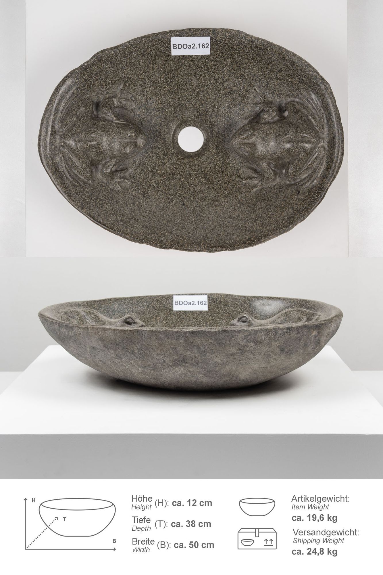 Naturstein Waschbecken 50 cm Frösche BDOa2.162