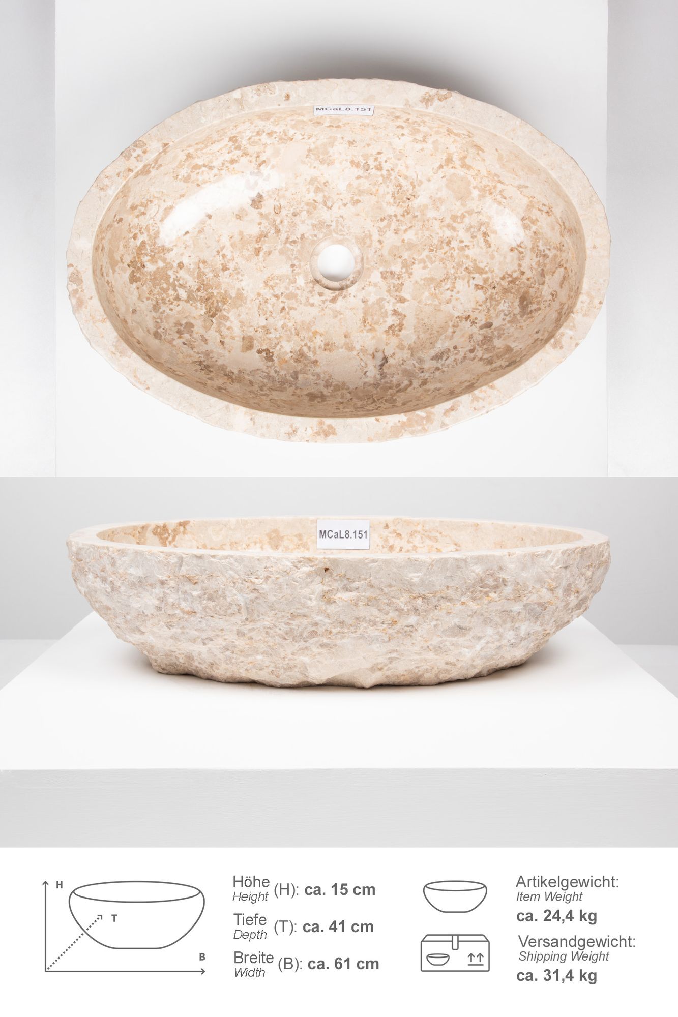 Erosi Marmor Waschbecken 60 cm creme MCaL8.151