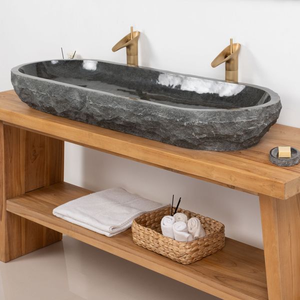 wohnfreuden Marmor Waschbecken VALE Gr. XL 120 cm anthrazit oval