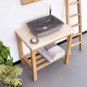WOHNFREUDEN Teakholz-Waschtisch mit Marmor platte creme 80x52x76 cm
