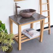 WOHNFREUDEN Teakholz-Waschtisch mit Marmor platte anthrazit 80x52x76 cm