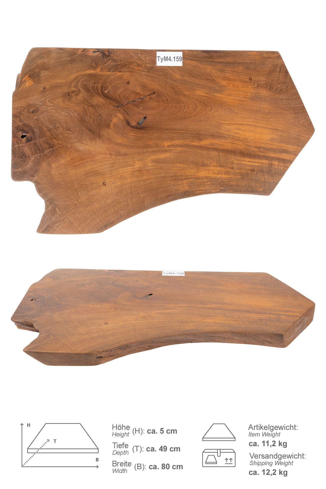 Teakholz Waschtischplatte LYLAC Gr. M ab 80 cm lasiert TyM4.159
