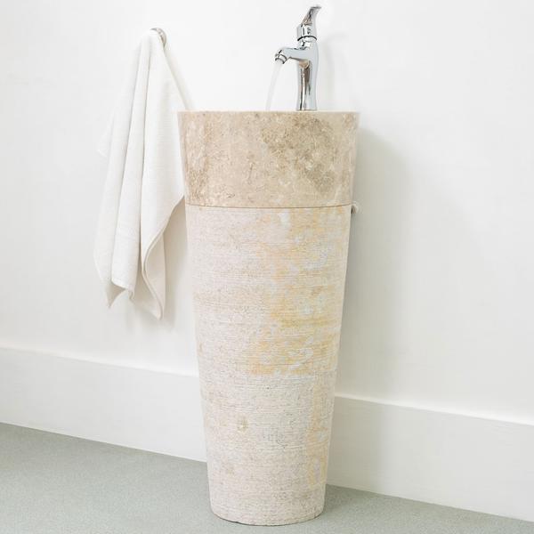 wohnfreuden Marmor Standwaschbecken Pedestal creme mit Armaturloch