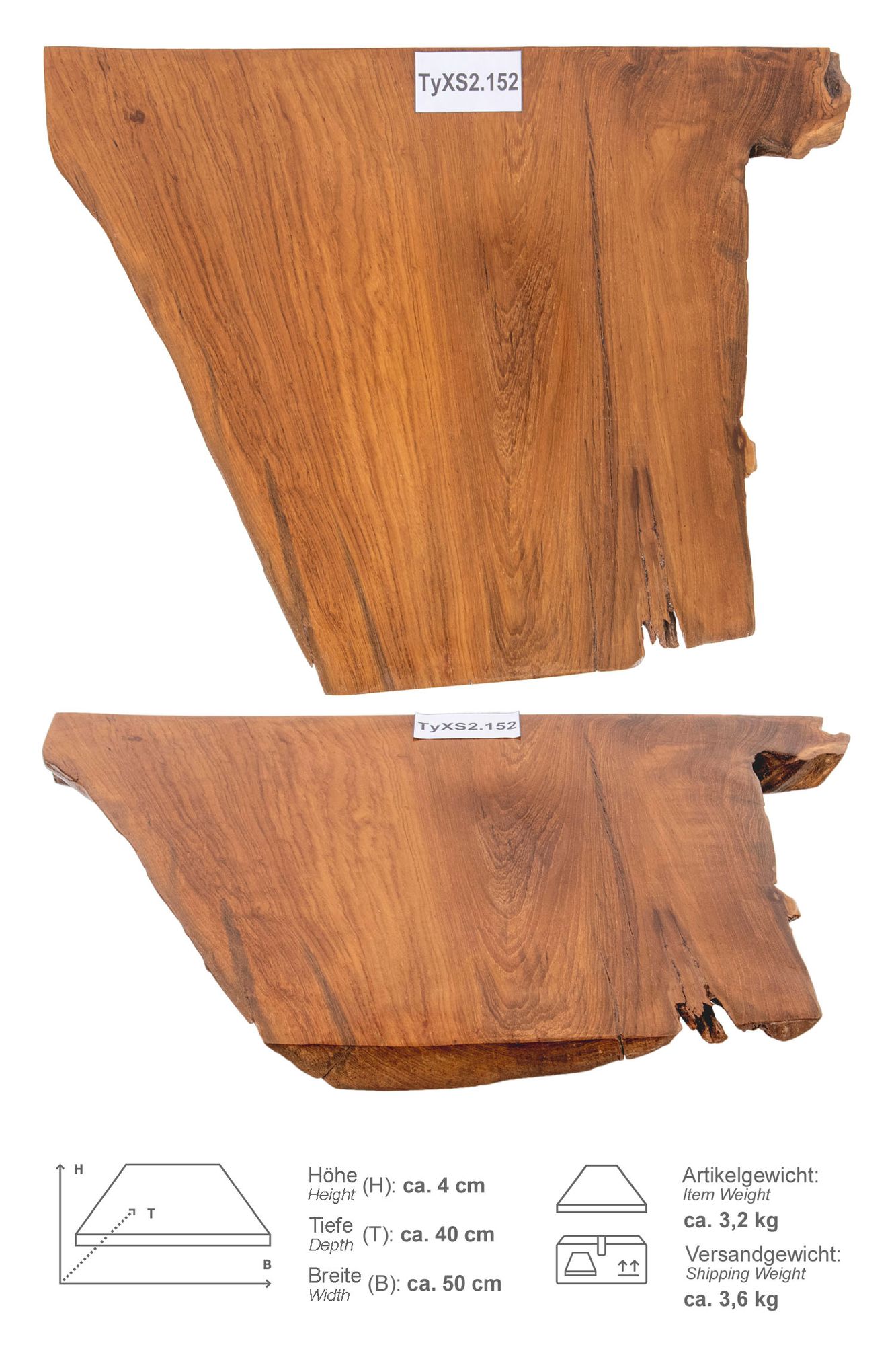 Teakholz Waschtischplatte LYLAC Gr. XS ab 40 cm lasiert TyXS2.152