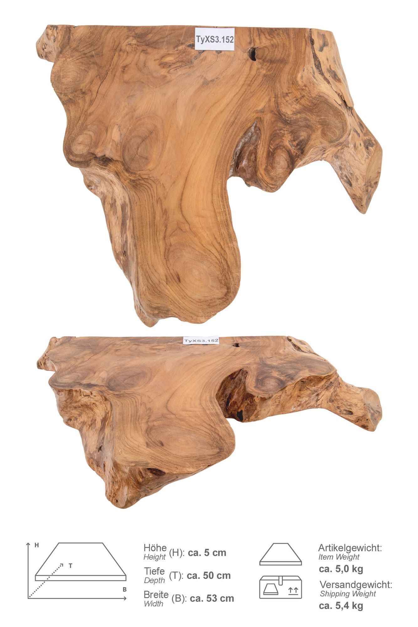 Teakholz Waschtischplatte LYLAC Gr. XS ab 40 cm lasiert TyXS3.152