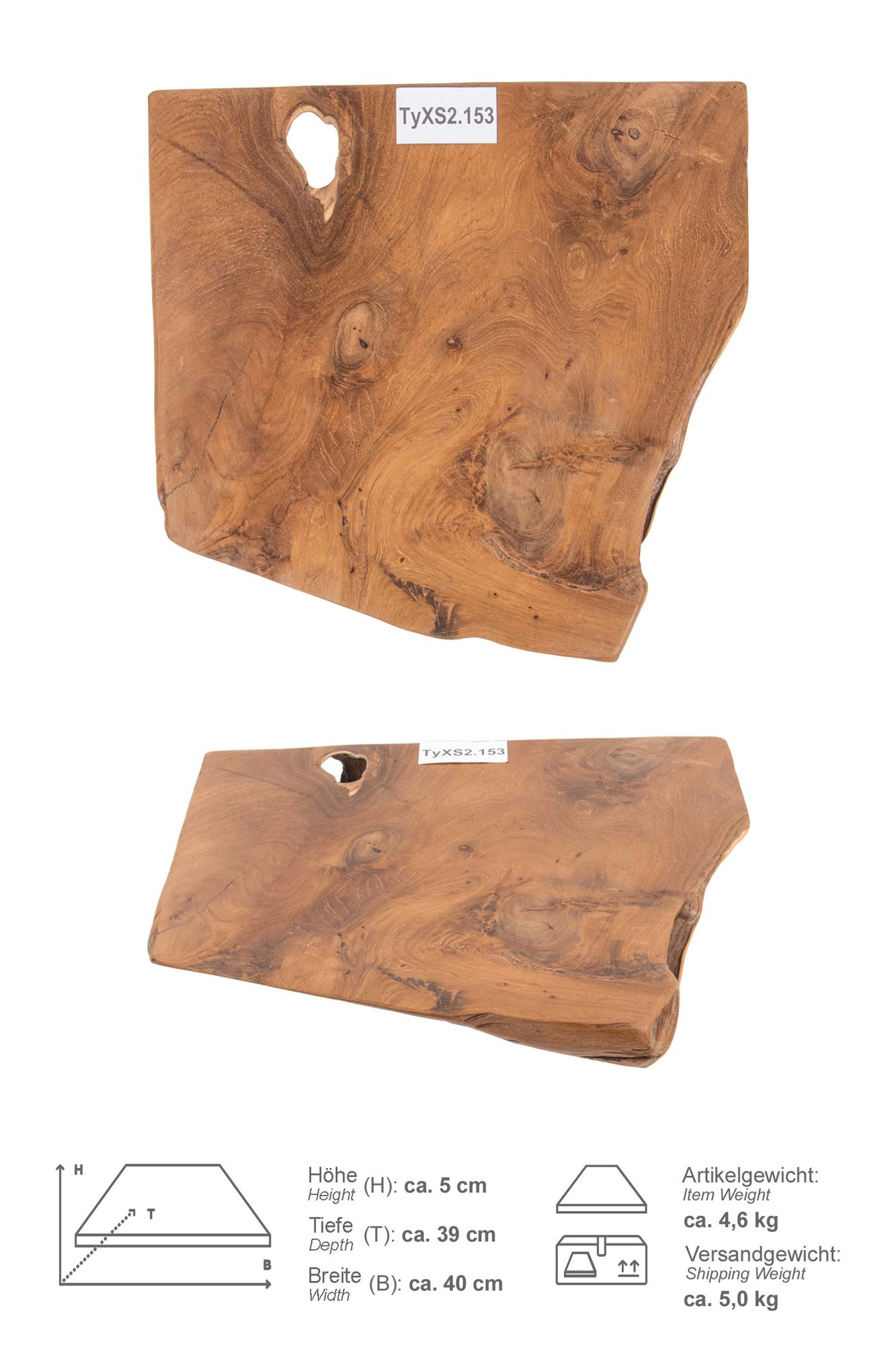 Teakholz Waschtischplatte LYLAC Gr. XS ab 40 cm lasiert TyXS2.153