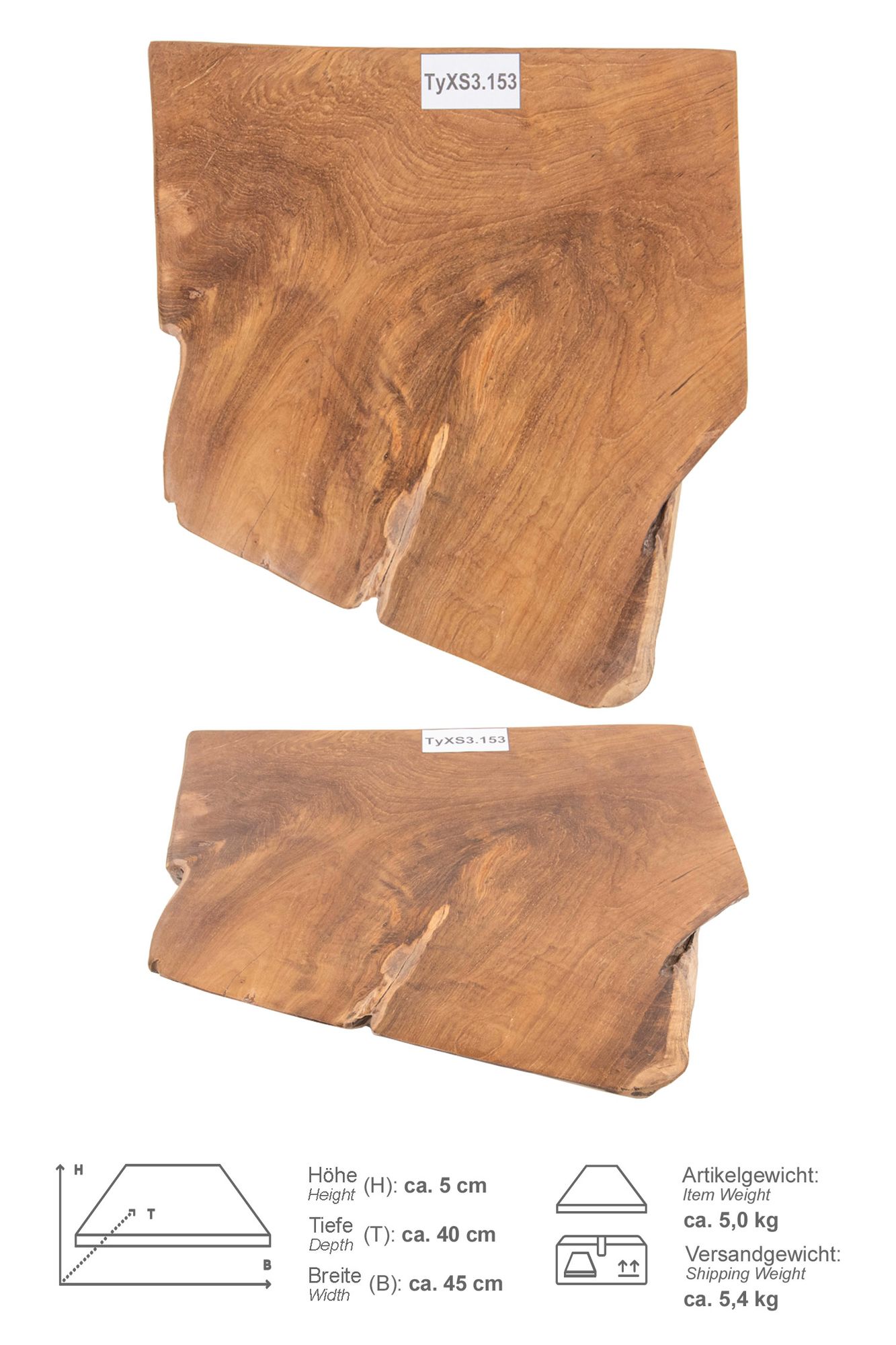 Teakholz Waschtischplatte LYLAC Gr. XS ab 40 cm lasiert TyXS3.153