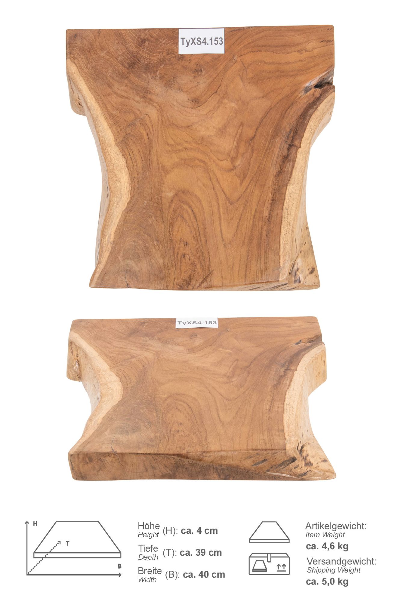 Teakholz Waschtischplatte LYLAC Gr. XS ab 40 cm lasiert TyXS4.153