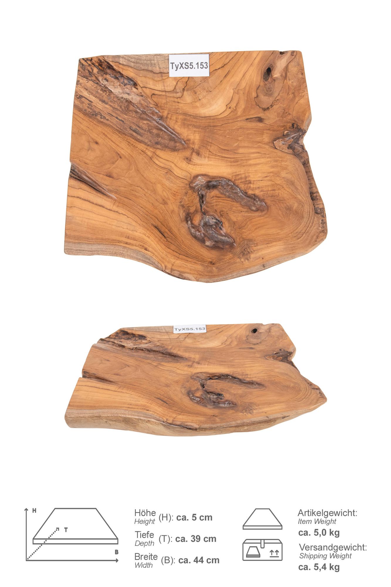 Teakholz Waschtischplatte LYLAC Gr. XS ab 40 cm lasiert TyXS5.153