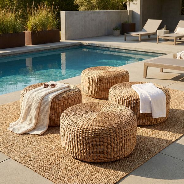 wohnfreuden Sitz-Pouf BRUNO 60 cm aus Wasserhyazinthe