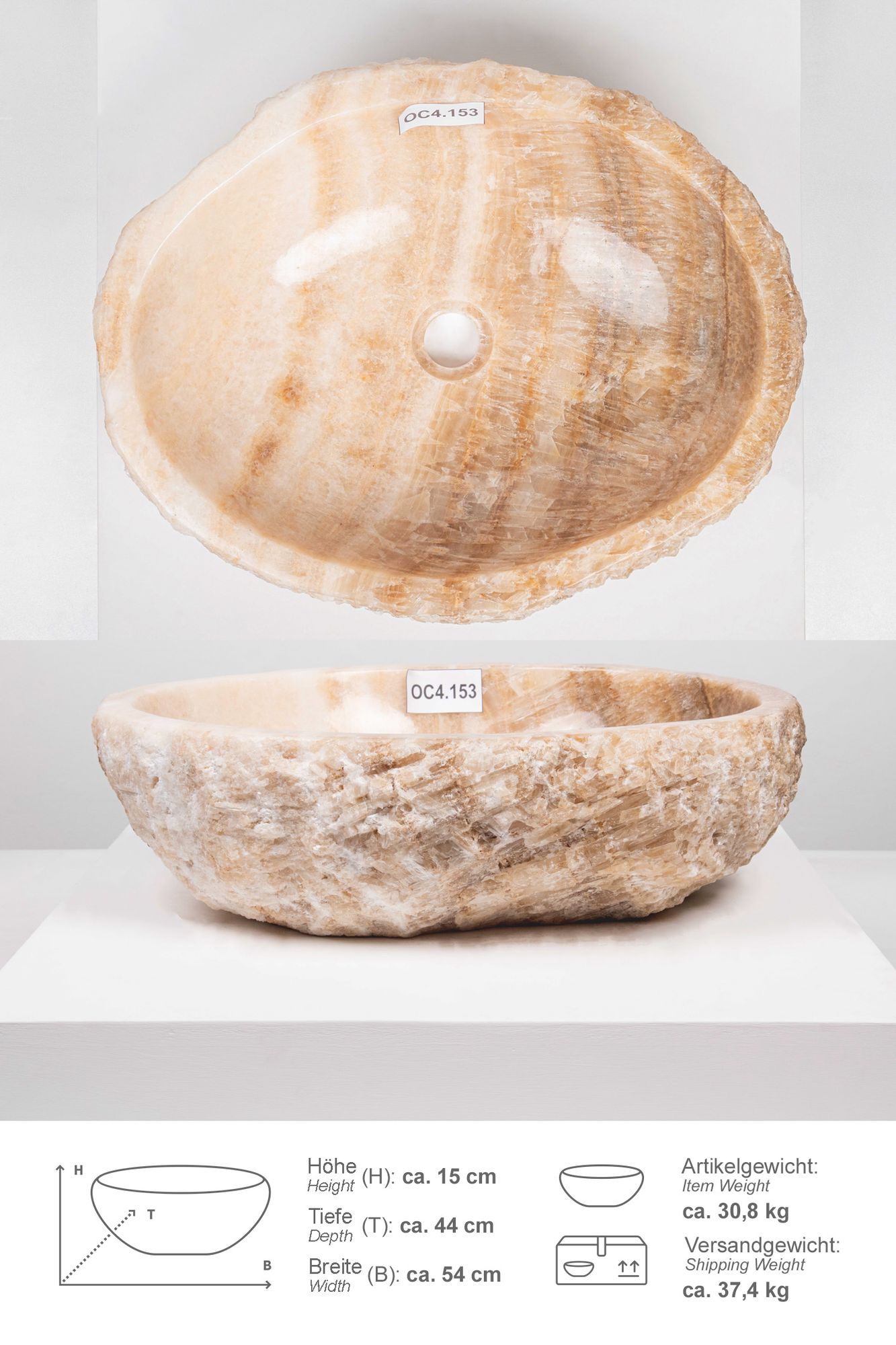 Onyxmarmor Waschbecken 50-60 cm creme natur OC4.153