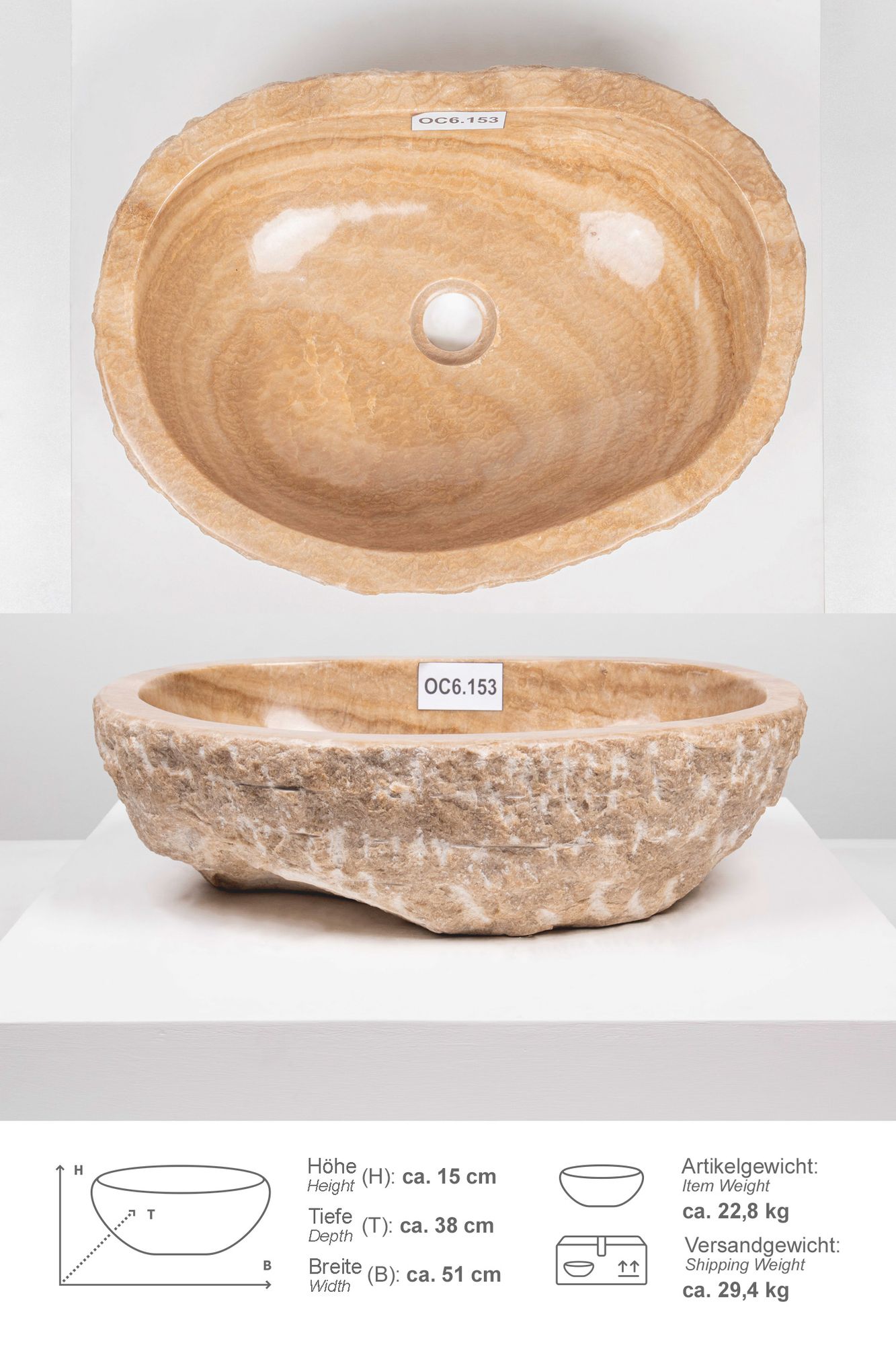 Onyxmarmor Waschbecken 50-60 cm creme natur OC6.153