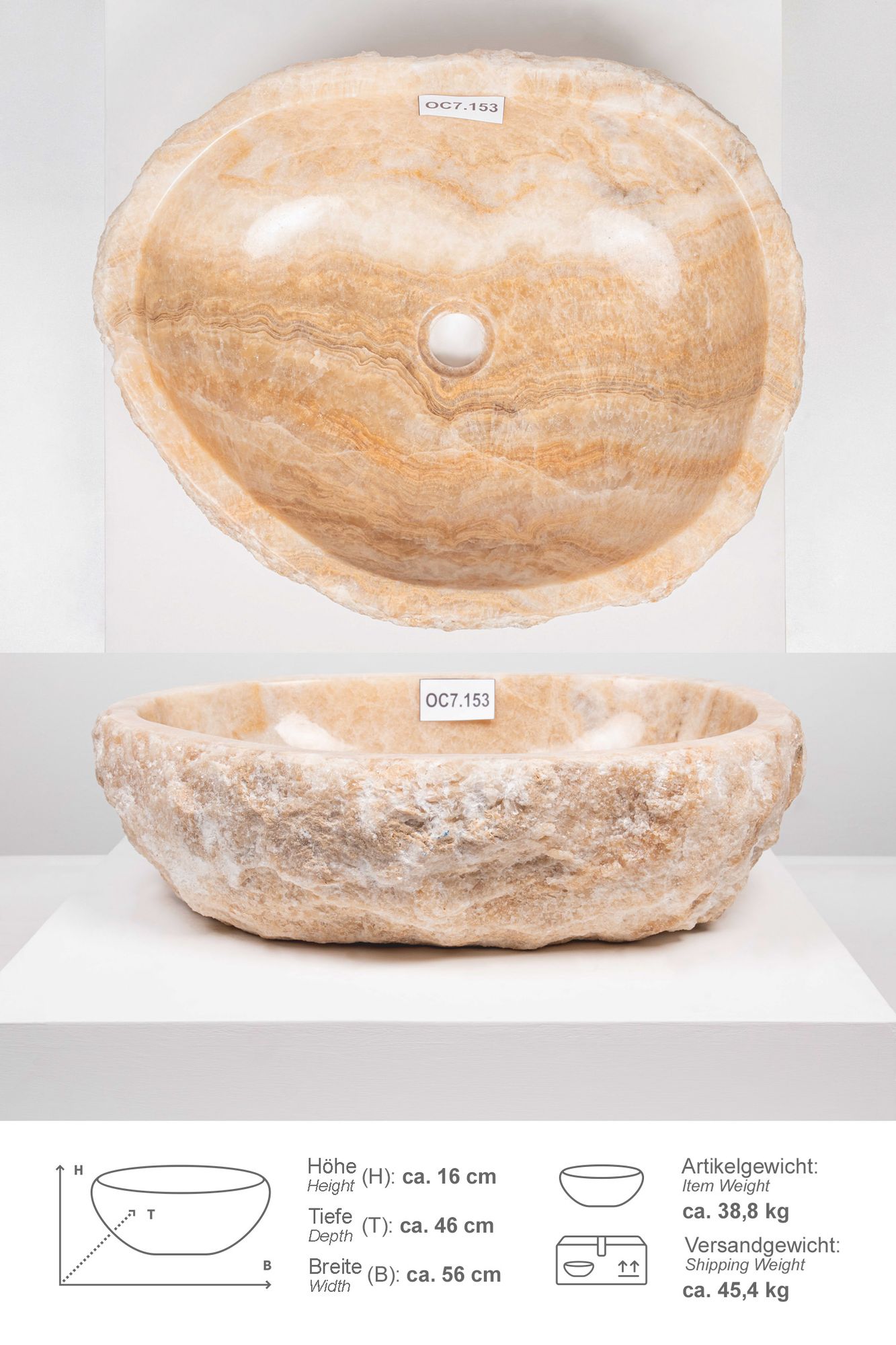 Onyxmarmor Waschbecken 50-60 cm creme natur OC7.153