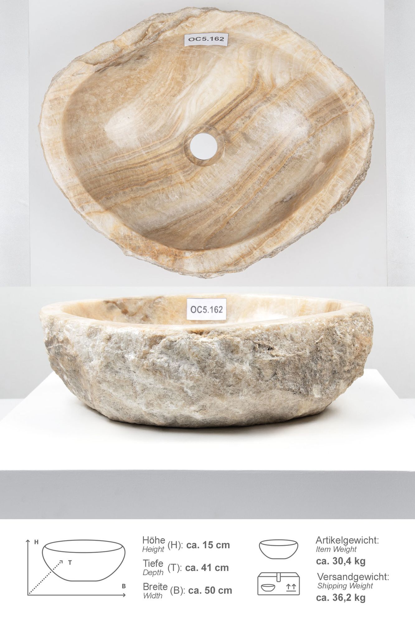 Onyxmarmor Waschbecken 50-60 cm creme natur OC5.162