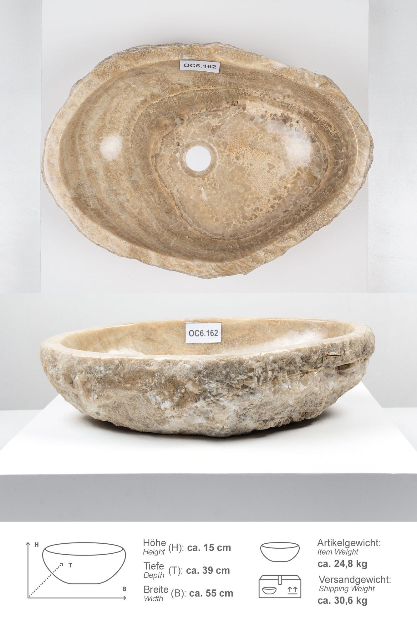 Onyxmarmor Waschbecken 50-60 cm creme natur OC6.162