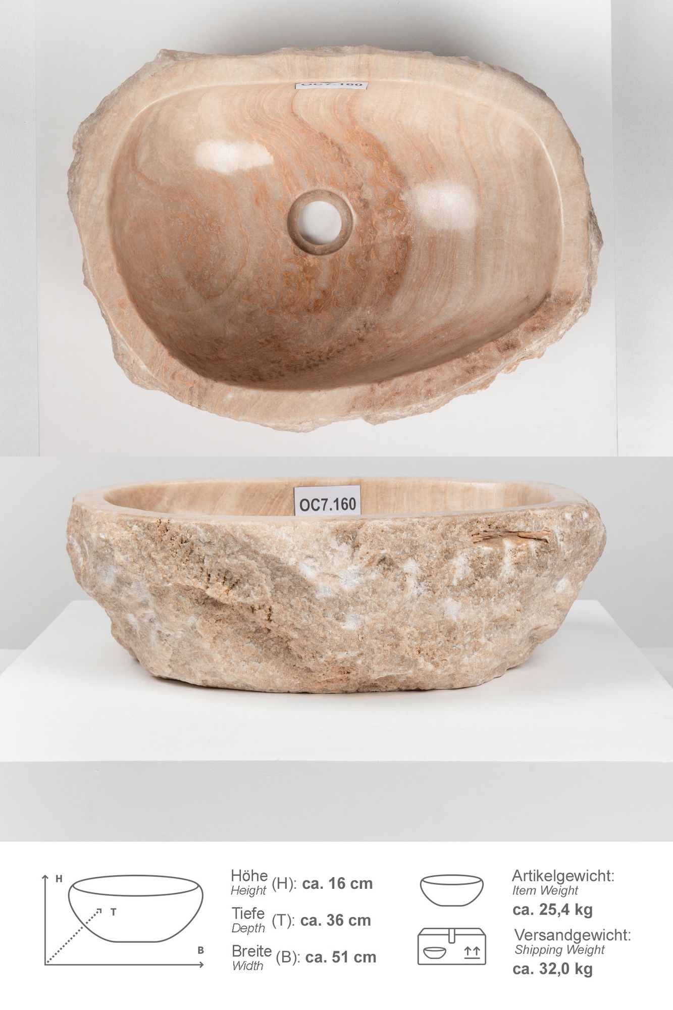 Onyxmarmor Waschbecken 50-60 cm creme natur OC7.160