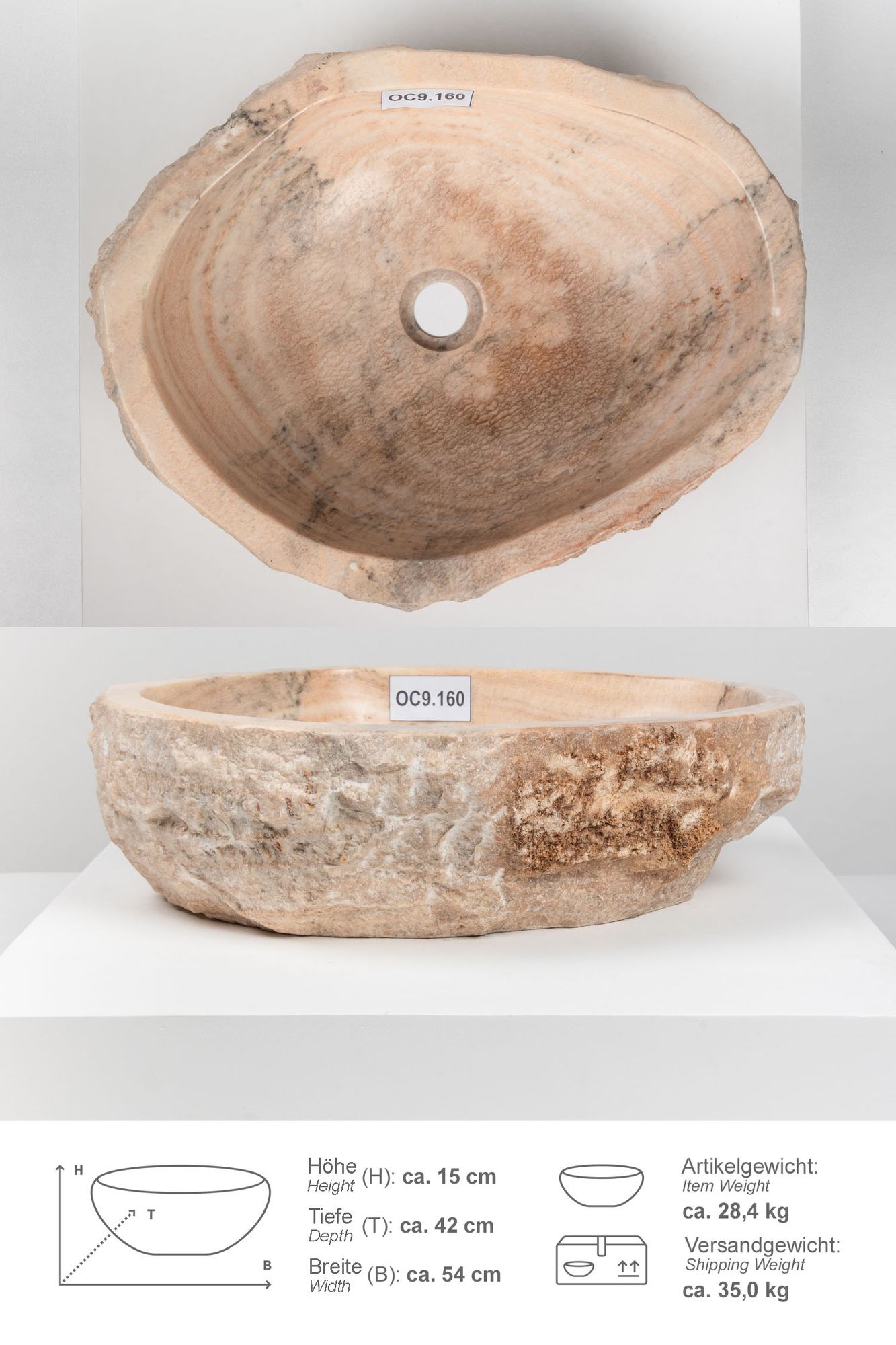 Onyxmarmor Waschbecken 50-60 cm creme natur OC9.160
