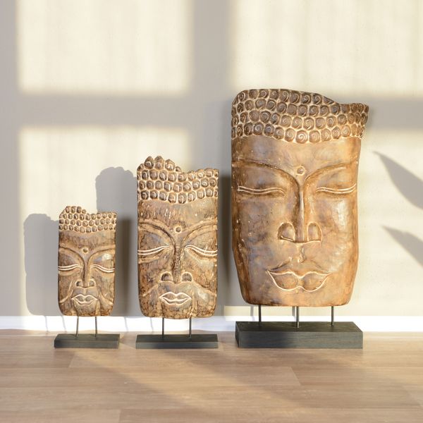 Deko Buddha Holz Maske aus Indonesien Bali Gesicht Holz-Skulptur Suarholz Relief Wohnfreuden
