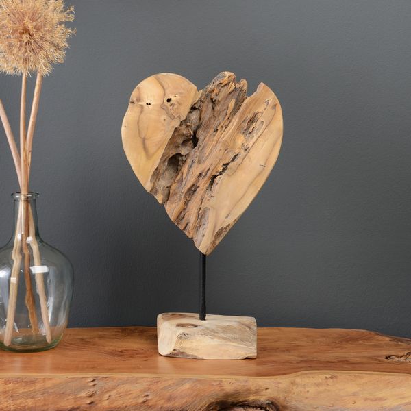wohnfreuden Teakholz Skulptur Herz ca. 35 cm