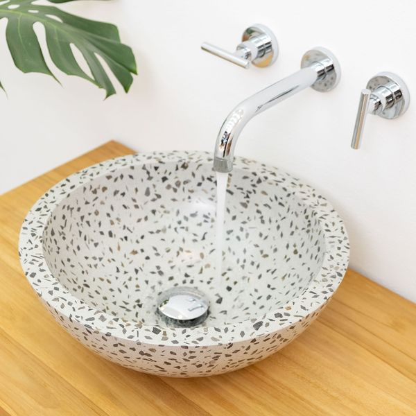 wohnfreuden Terrazzo Waschbecken 40 cm grau rund