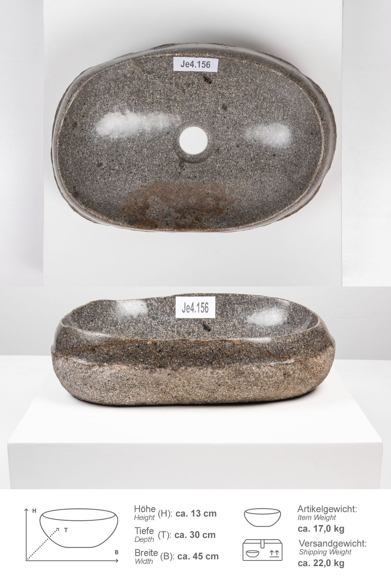 Naturstein Waschbecken ca. 40 cm horizontal poliert Je4.156