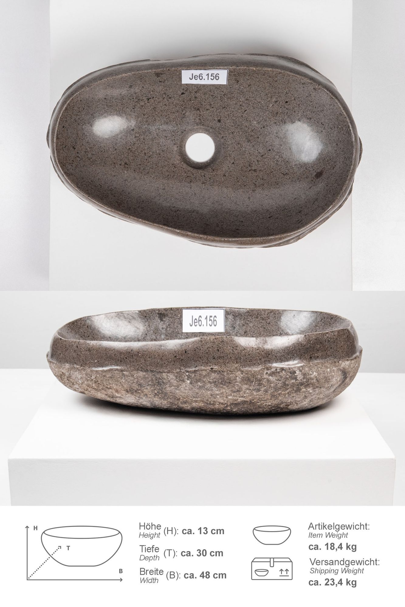 Naturstein Waschbecken ca. 40 cm horizontal poliert Je6.156