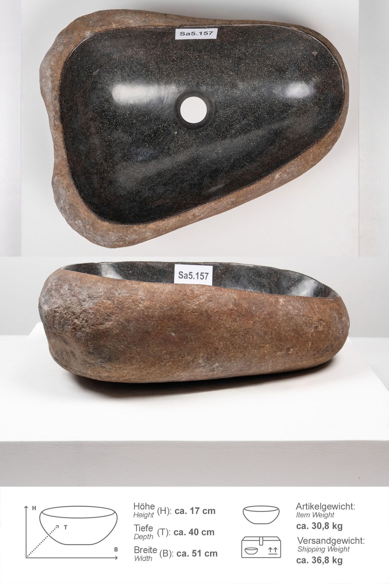 Naturstein Waschbecken 50 cm mit Naturkante Sa5.157