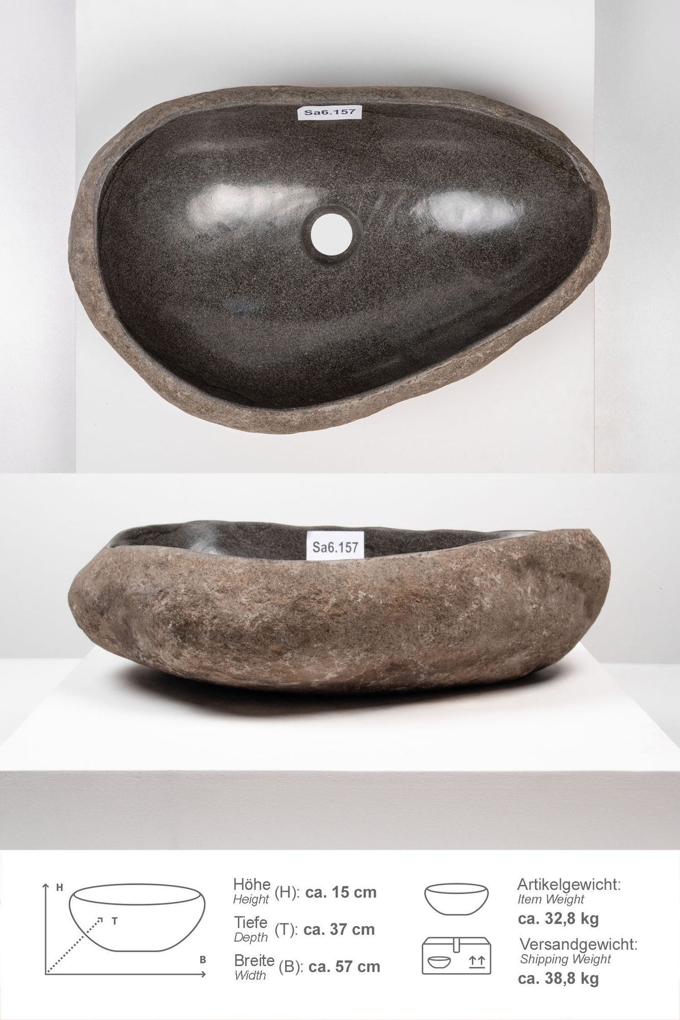 Naturstein Waschbecken 50 cm mit Naturkante Sa6.157