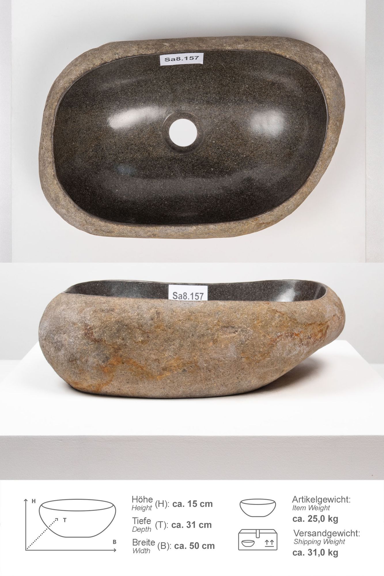 Naturstein Waschbecken 50 cm mit Naturkante Sa8.157