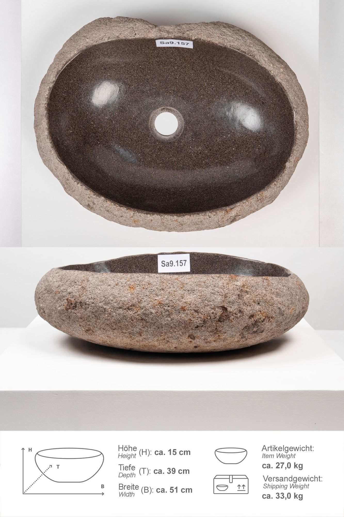 Naturstein Waschbecken 50 cm mit Naturkante Sa9.157